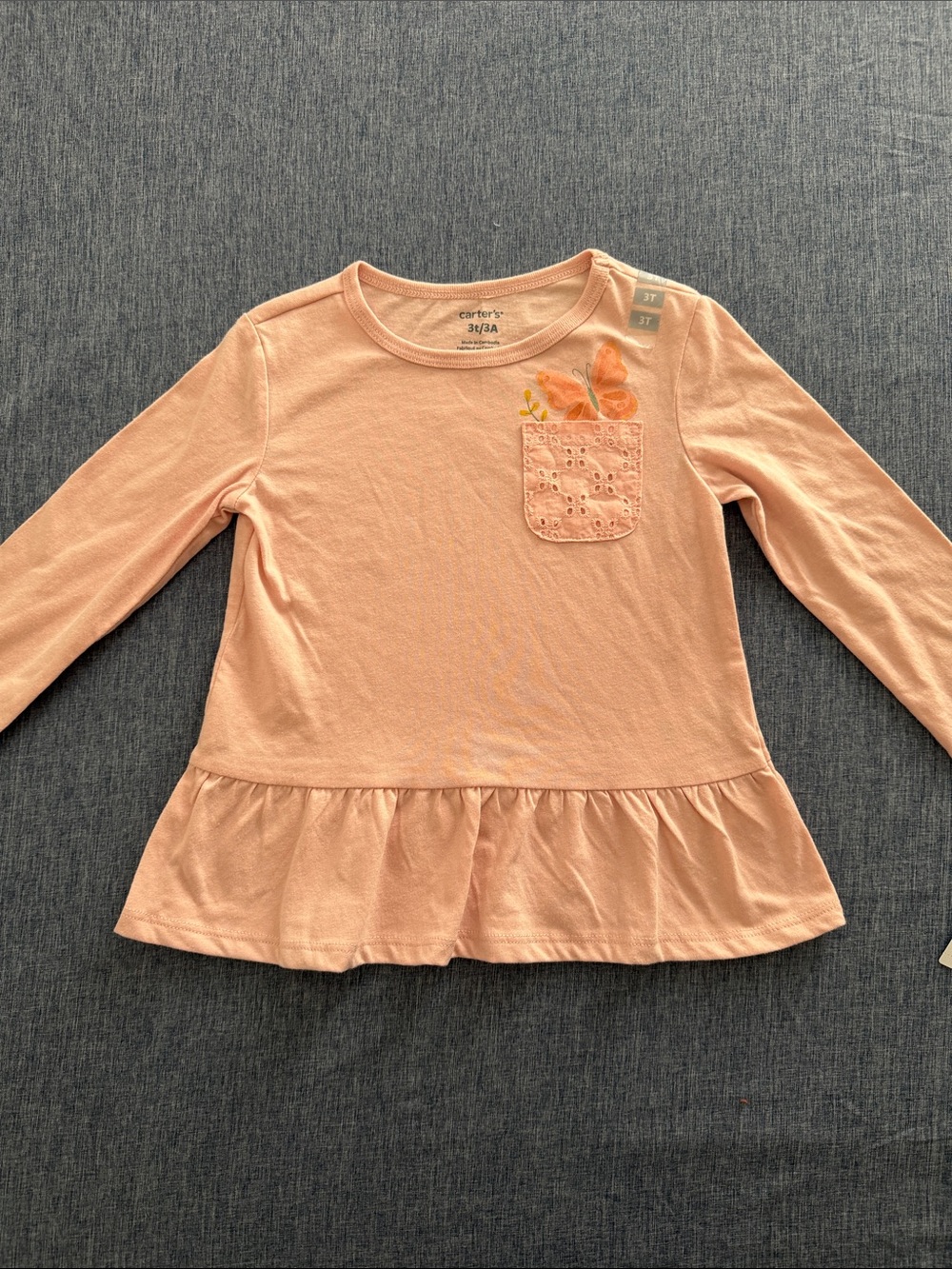 Carter's Pink Long-Sleeve Peplum Top with Eyelet Pocket